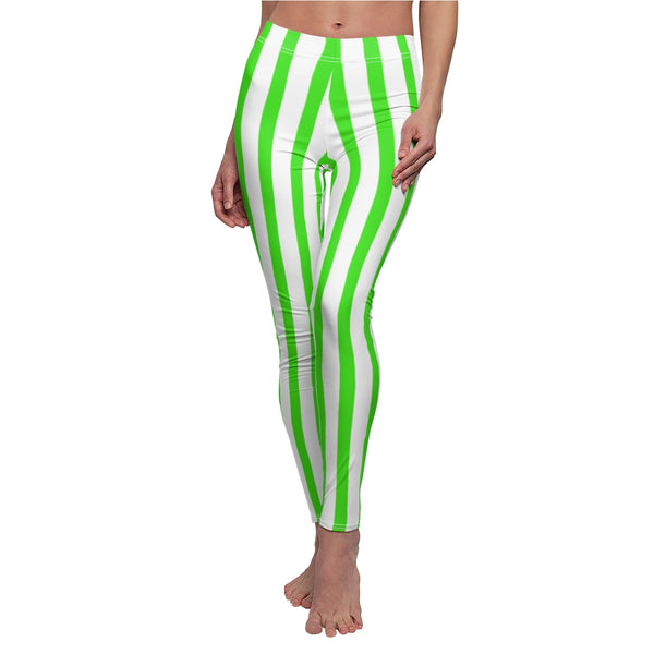 Green Striped Women's Casual Leggings-All Over Prints-Printify-Heidi Kimura Art LLC