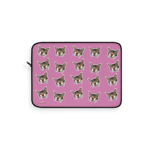 Pink Peanut Meow Cat Calico Print 12",13",15" Computer Bag Laptop Sleeve- Made in USA-Laptop Sleeve-15"-Heidi Kimura Art LLC