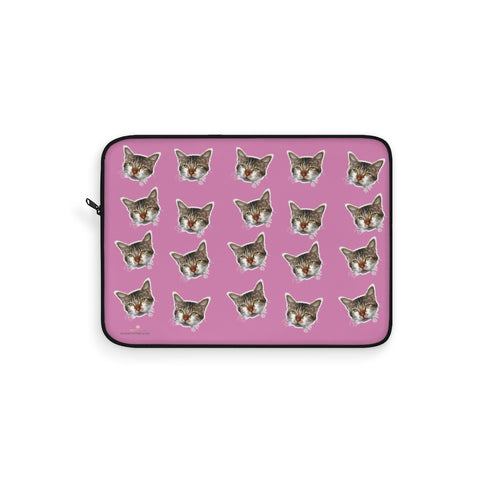 Pink Peanut Meow Cat Calico Print 12",13",15" Computer Bag Laptop Sleeve- Made in USA-Laptop Sleeve-15"-Heidi Kimura Art LLC