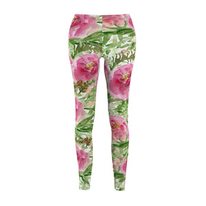 White Rose Floral Print Women's Tights / Casual Leggings -Made in USA (US Size: XS-2XL)-Casual Leggings-M-Heidi Kimura Art LLC