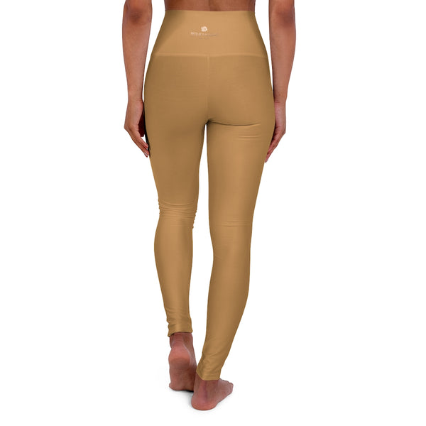 Beige Brown Workout Pants, High Waisted Yoga Leggings, Solid Color Long Women Yoga Tights-All Over Prints-Printify-Heidi Kimura Art LLC