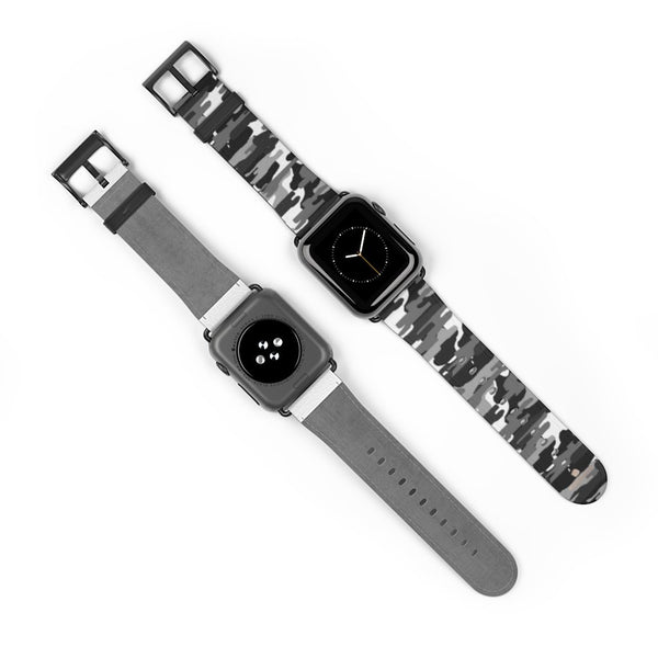 Gray & White Classic Camo Print 38mm/42mm Watch Band For Apple Watch- Made in USA-Watch Band-38 mm-Black Matte-Heidi Kimura Art LLC