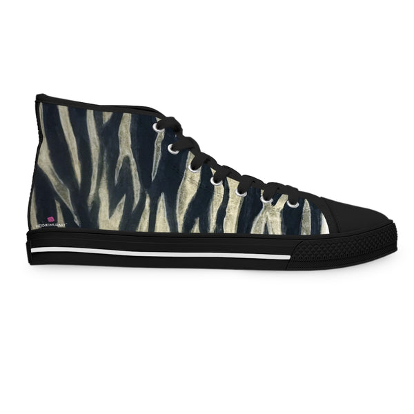 Black Tiger Ladies' High Tops, Tiger Striped Best Women's High Top Sneakers