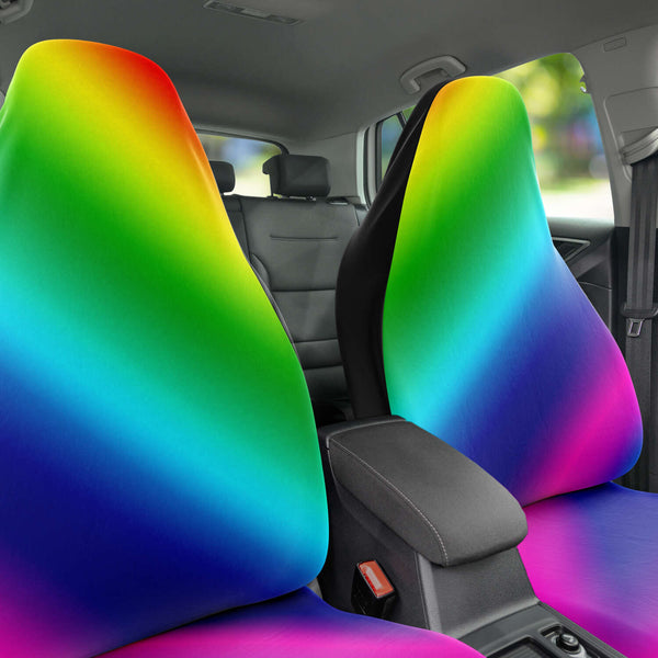 Rainbow Ombre Car Seat Covers, Gay Pride Rainbow Bestselling Animal Print Essential Premium Quality Best Machine Washable Microfiber Luxury Car Seat Cover - 2 Pack For Your Car Seat Protection, Cart Seat Protectors, Car Seat Accessories, Pair of 2 Front Seat Covers, Custom Seat Covers