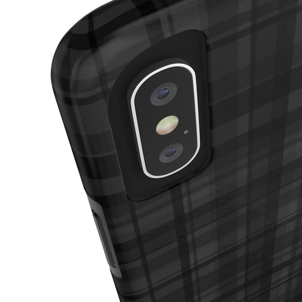 Black Plaid Print Phone Case, Tartan Print Case Mate Tough Phone Cases-Made in USA - Heidikimurart Limited 