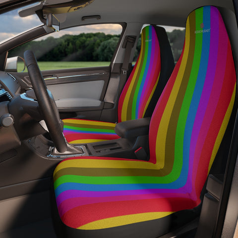 Rainbow Stripes Car Seat Covers, Gay Pride Rainbow LGBTQ Friendly Vertically Striped 2-Pcs Set (48.03" × 18.50") Polyester Car Seat Covers, Best Car Accessories Essential Premium Quality Best Soft Luxury Car Seat - 2 Pack For Your Car Seat Protection, Car Seat Protectors, Designer Car Seat Accessories, Pair of 2 Front Seat Covers, Custom Seat Covers, Luxury Car Seat Covers, Best Car Seat Covers