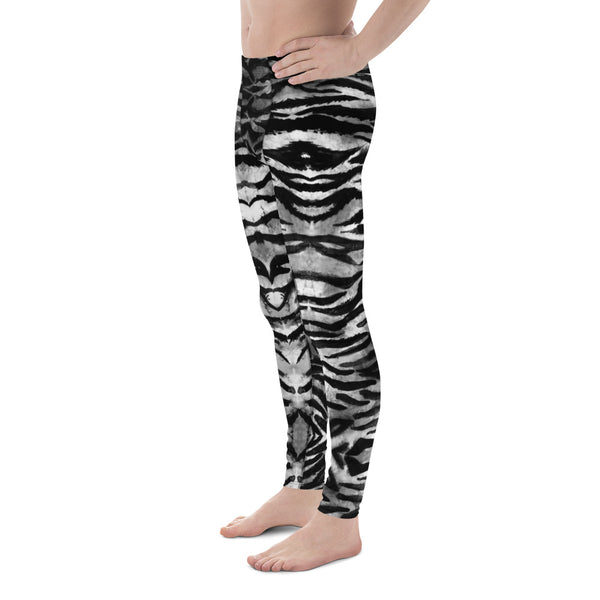 Grey Tiger Stripe Men's Leggings, Tiger Striped Cool Animal Print Sexy Meggings Men's Workout Gym Tights Leggings, Men's Compression Tights Pants - Made in USA/ EU/MX (US Size: XS-3XL)
