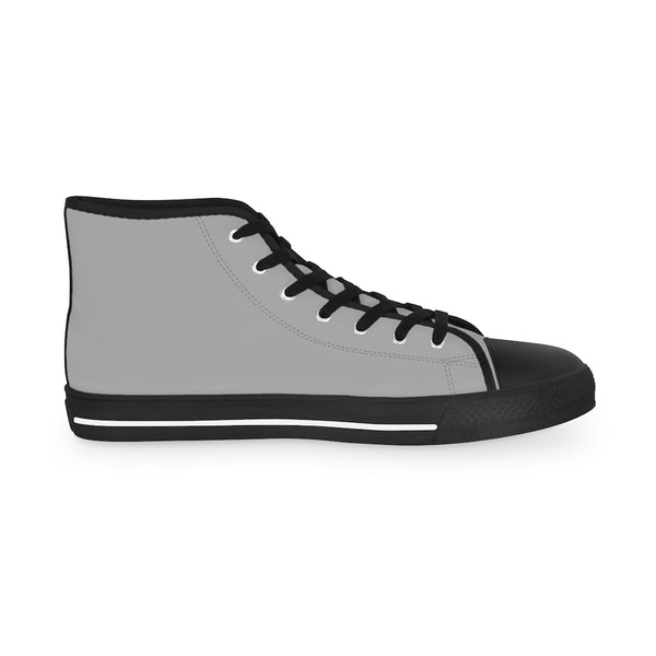 Graphite Grey Color Men's High Tops, Grey Modern Minimalist Solid Color Best Men's High Top Laced Up Black or White Style Breathable Fashion Canvas Sneakers Tennis Athletic Style Shoes For Men (US Size: 5-14)