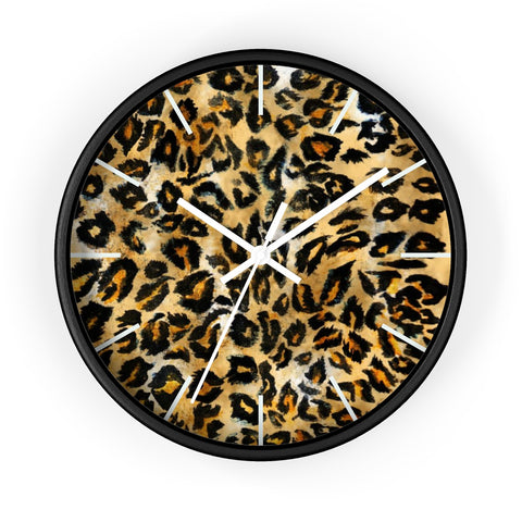 Brown Leopard Print Wall Clock, Animal Print Pattern 10" Dia. Indoor Clock-Made in USA-Wall Clock-Black-White-Heidi Kimura Art LLC