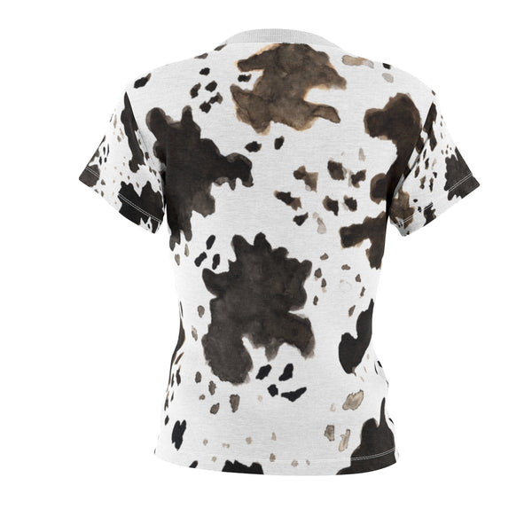 Cow Print Regular Fit Crew Neck Women's Cut & Sew Crew Neck Tee -Made in USA-T-Shirt-4 oz.-White Seams-L-Heidi Kimura Art LLC