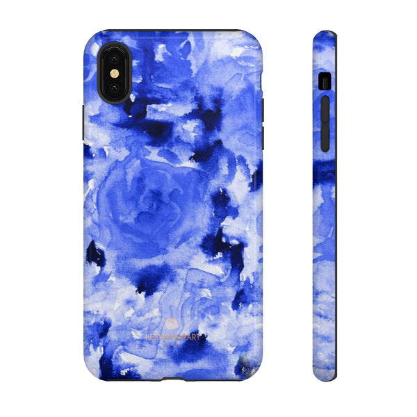 Blue Floral Print Phone Case, Roses Tough Designer Phone Case -Made in USA-Phone Case-Printify-iPhone XS MAX-Glossy-Heidi Kimura Art LLC