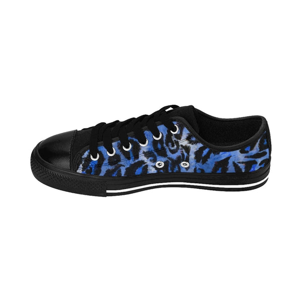 Blue Leopard Animal Print Premium Men's Low Top Canvas Sneakers Running Shoes-Men's Low Top Sneakers-Heidi Kimura Art LLC