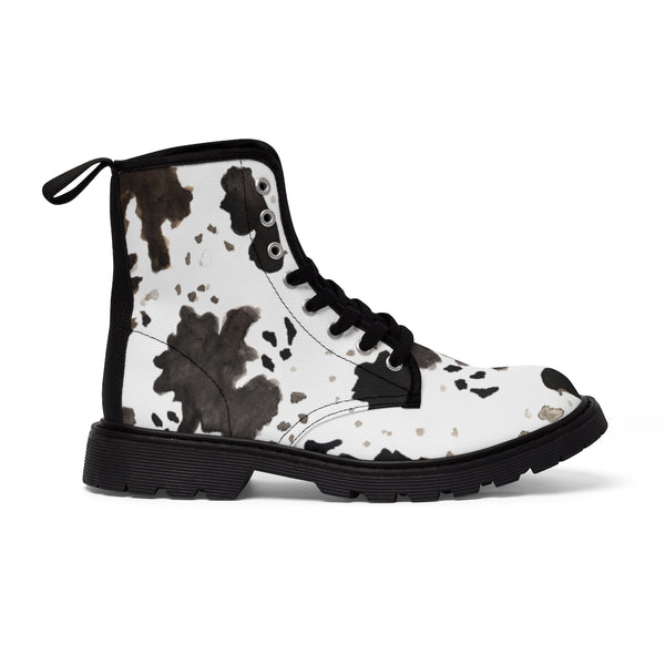 Moo Milk Cow Print Anti Heat + Moisture Designer Men's Winter Boots (US Size: 7-10.5)-Men's Boots-Heidi Kimura Art LLC