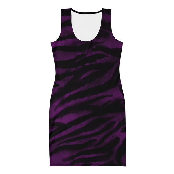 Tiger Striped Animal Print Dress, 1-pc Dark Purple Tiger Striped Animal Print Women's Sleeveless Royal Purple 1-pc  Crew Neck Designer Best Tank Dress - Made in USA/ Europe/ MX (US Size: XS-XL)