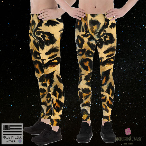 Leopard Print Men's Sexy Leggings, Fitted Yoga Pants Leggings Tights - Made in USA/EU-Men's Leggings-Heidi Kimura Art LLC