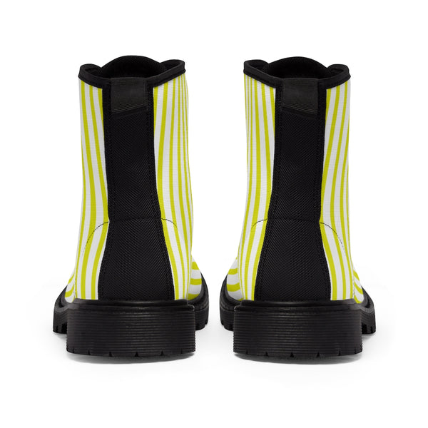 Yellow Striped Women's Canvas Boots, Vertically White Striped Print Winter Boots For Ladies-Shoes-Printify-Heidi Kimura Art LLC