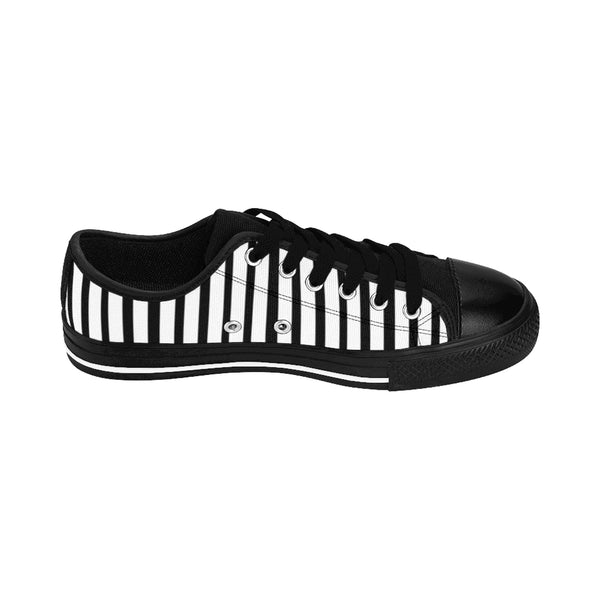 Black White Striped Women's Sneakers, Modern Low Top Running Shoes-Shoes-Printify-Heidi Kimura Art LLC Black White Striped Women's Sneakers, Modern Simple Women's Striped Sneakers, Classic Modern Stripes Low Tops, Designer Low Top Women's Sneakers Tennis Shoes (US Size: 6-12)