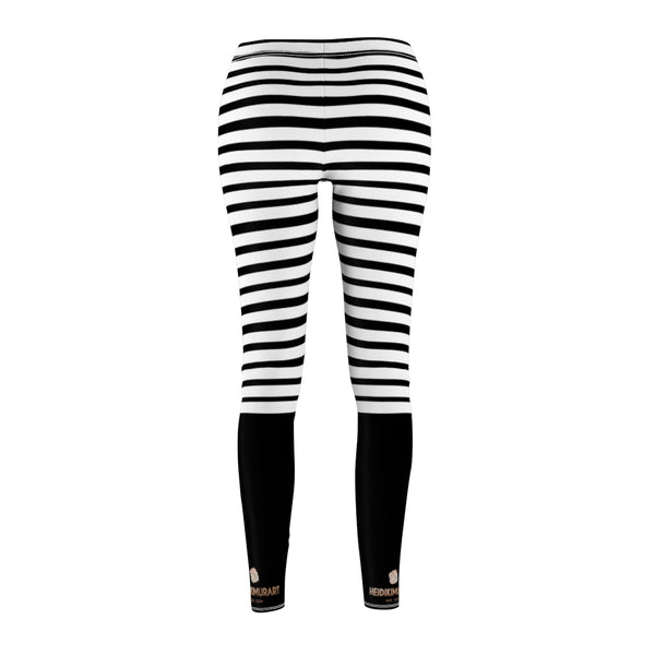 Black Striped Women's Casual Leggings, White Stripes Fancy Tights-All Over Prints-Printify-Heidi Kimura Art LLC