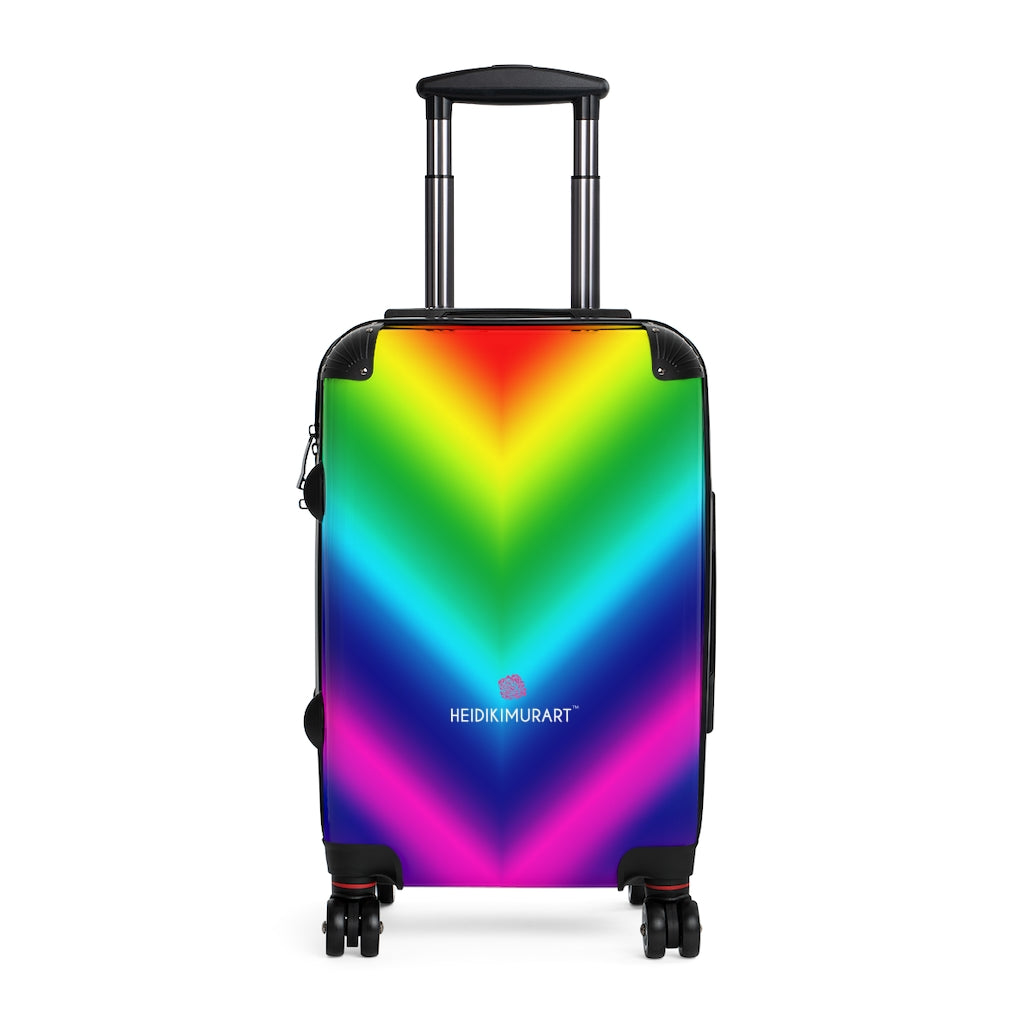 Rainbow Colorful Cabin Suitcase, Gay Pride Small Premium Best Designer Carry On Polycarbonate Front and Hard-Shell Durable Small 1-Size Carry-on Luggage With 2 Inner Pockets & Built in Lock With 4 Wheel 360° Swivel and Adjustable Telescopic Handle - Made in USA/UK (Size: 13.3" x 22.4" x 9.05", Weight: 7.5 lb) Unique Cute Carry-On Best Personal Travel Bag Custom Luggage - Gift For Him or Her 