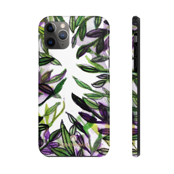 White Purple Tropical Leaf Phone Case, Floral Print Flower Case Mate Tough Phone Cases-Made in USA - Heidikimurart Limited 