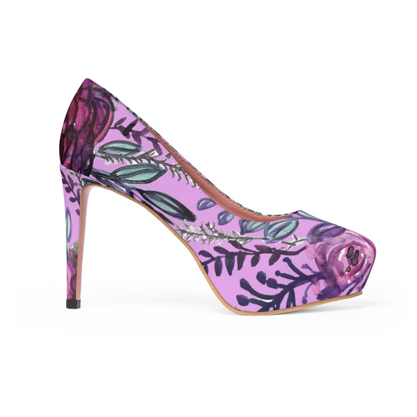 Pink Purple Rose Floral Women's Platform Heels Stiletto Pumps Shoes (US Size: 5-11)-4 inch Heels-Heidi Kimura Art LLC
