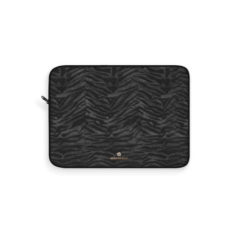 Black Gray Tiger Stripe Animal Print 12",13",15" Computer Bag Laptop Sleeve- Made in USA-Laptop Sleeve-15"-Heidi Kimura Art LLC