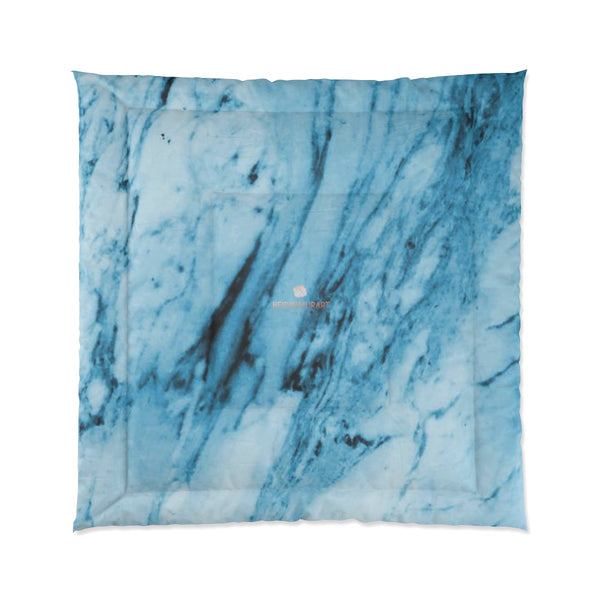 Blue White Marble Print Luxury Designer Best Comforter For King/Queen/Full/Twin-Comforter-88x88-Heidi Kimura Art LLC