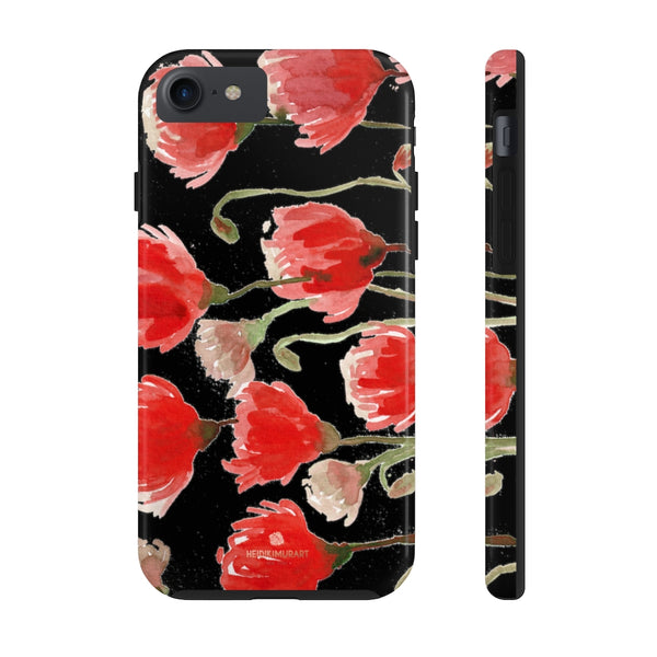 Black Red Tulip Phone Case, Floral Print Flower Case Mate Tough Phone Cases-Made in USA - Heidikimurart Limited 