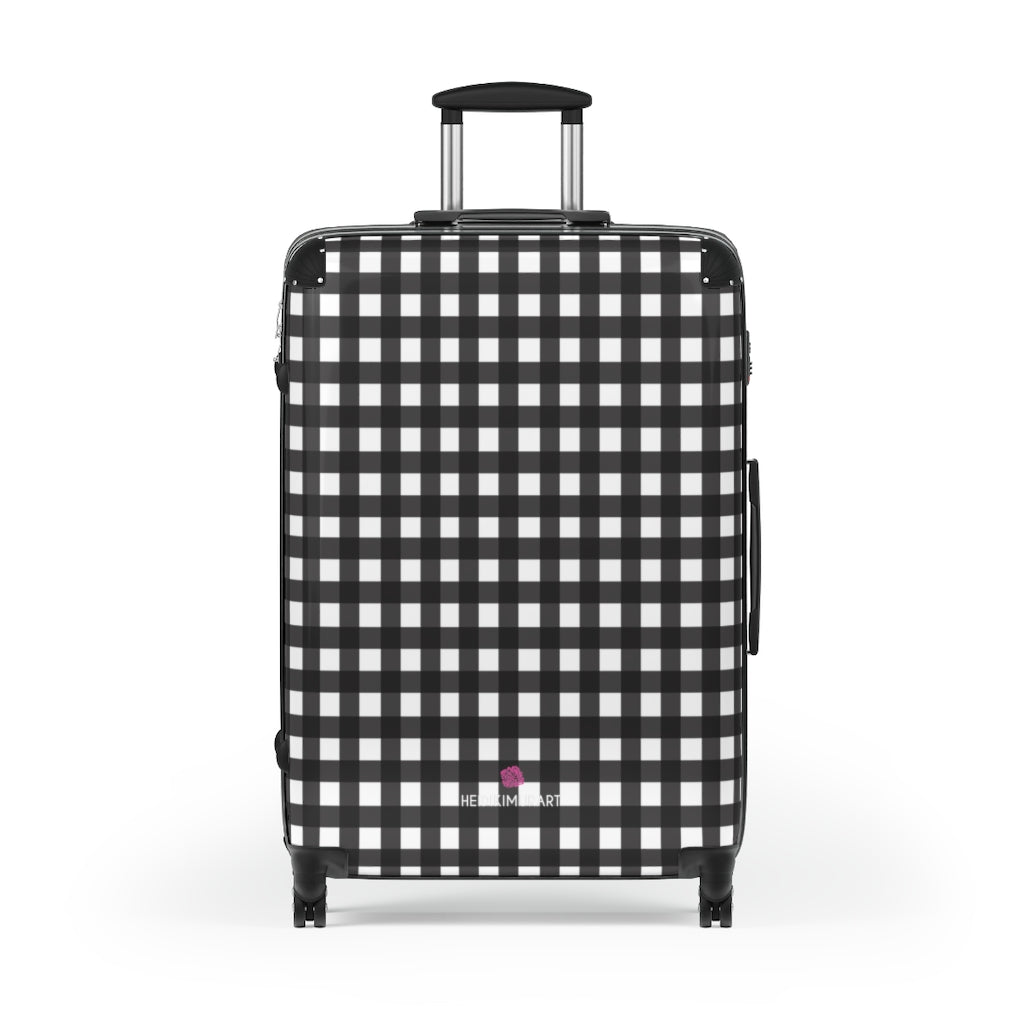 Buffalo White and Black Plaid Print Suitcases, Best Plaid Print Suitcases, Buffalo Plaid Print Designer Suitcase With&nbsp;TSA-approved&nbsp;Lock, Best&nbsp;Suitcase Luggage (Small, Medium, Large)&nbsp;Unique Cute Spacious Versatile and Lightweight Carry-On or Checked In Suitcase, Best&nbsp;Personal Superior Designer Adult's Travel Bag Custom Luggage - Gift For Him or Her - Made in USA/ UK