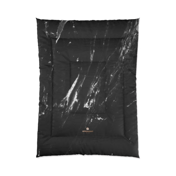 Black Marble Print Comforter, Luxury Best Comforter For King/Queen/Full/Twin Size Bed-Comforter-68x92-Heidi Kimura Art LLC