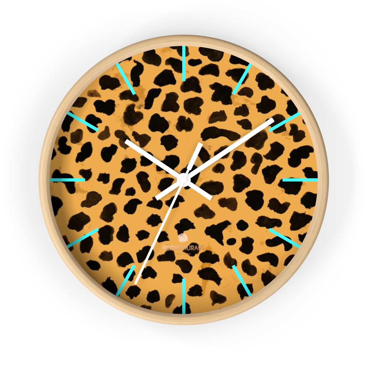 Brown Cheetah Print Wall Clock, Animal Print Best 10 in. Dia. Indoor Clock- Made in USA-Wall Clock-10 in-Wooden-White-Heidi Kimura Art LLC