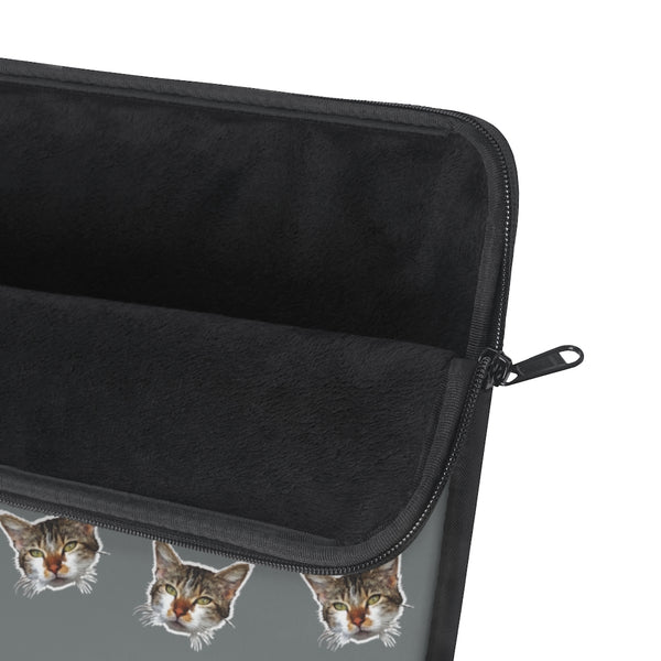 Dark Gray Peanut Meow Cat Calico Print 12",13",15" Computer Bag Laptop Sleeve- Made in USA-Laptop Sleeve-Heidi Kimura Art LLC