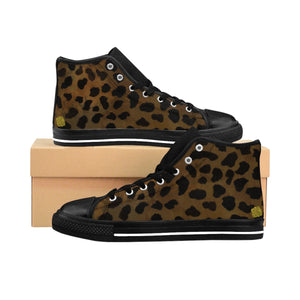 Brown Leopard Print Men's High-top Fashion Lace Up Fashion Sneakers Tennis Shoes-Men's High Top Sneakers-Black-US 9-Heidi Kimura Art LLC