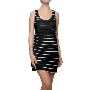 Striped Women's Racerback Dress, Black White Stripes Dress For Ladies - Made in USA-All Over Prints-Printify-S-Heidi Kimura Art LLC