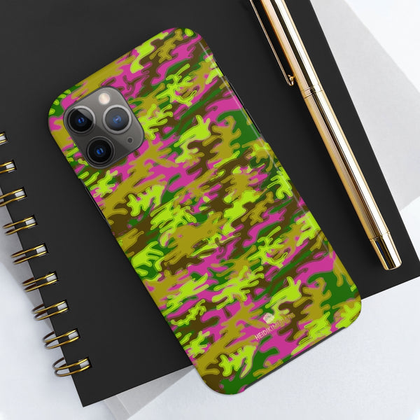 Hot Pink Green Camo iPhone Case, Case Mate Tough Samsung Galaxy Phone Cases-Phone Case-Printify-Heidi Kimura Art LLC Pink Green Camo iPhone Case, Camouflage Army Military Print Sexy Modern Designer Case Mate Tough Phone Case For iPhones and Samsung Galaxy Devices-Printed in USA