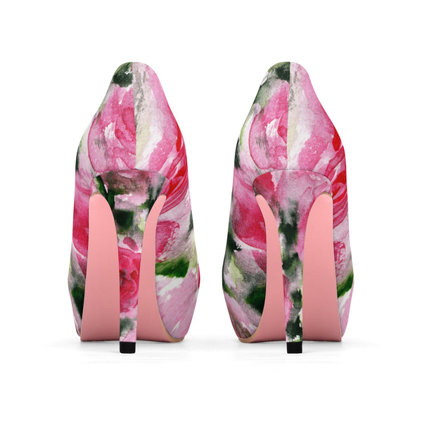 Summer Glow Pink Vintage Style French Rose Floral Print Women's 4" Platform Heels-4 inch Heels-Heidi Kimura Art LLC