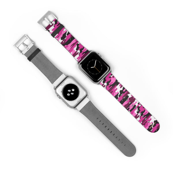 Pink White Camo Army Print 38mm/42mm Watch Band For Apple Watch- Made in USA-Watch Band-Heidi Kimura Art LLC