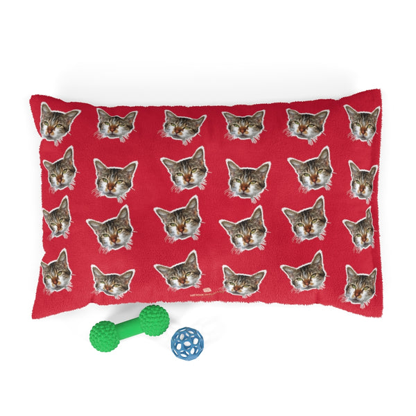 Red Cat Pet Bed, Solid Color Machine-Washable Pet Pillow With Zippers-Printed in USA-Pets-Printify-28x18-Heidi Kimura Art LLC