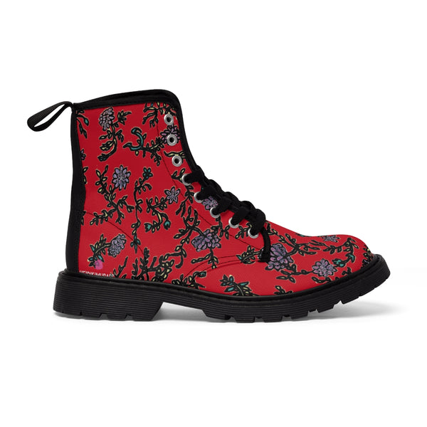 Red Floral Print Women's Boots, Purple Floral Women's Boots, Best Winter Boots For Women (US Size 6.5-11)