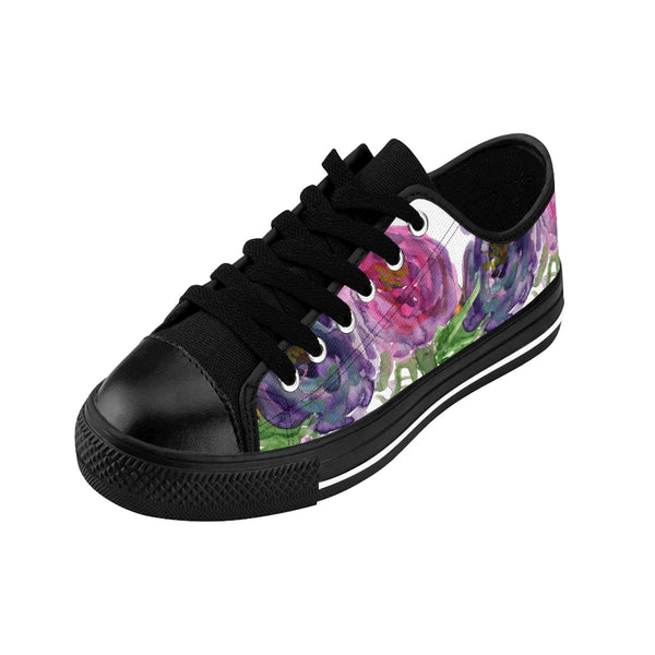 Pink Purple Floral Women's Sneakers, Floral Rose Print Best Tennis Casual Shoes For Women (US Size: 6-12)