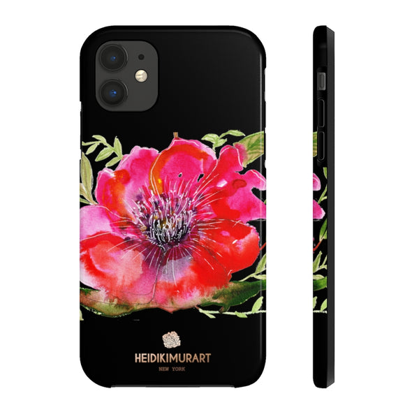 Black Red Hibiscus Phone Case, Flower Floral Print Case Mate Tough Phone Cases-Made in USA - Heidikimurart Limited 