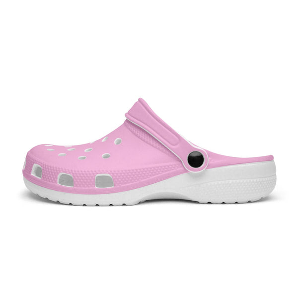 Pastel Pink Color Unisex Clogs, Best Solid Light Pink Color Classic Solid Color Printed Adult's Lightweight Anti-Slip Unisex Extra Comfy Soft Breathable Supportive Clogs Flip Flop Pool Water Beach Slippers Sandals Shoes For Men or Women, Men's US Size: 3.5-12, Women's US Size: 4-12