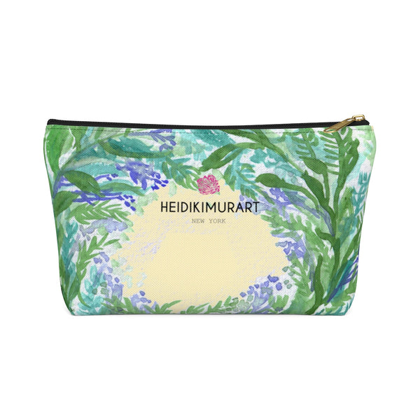 Yellow Purple French Lavender Floral Print Designer Accessory Pouch with T-bottom-Accessory Pouch-Black-Large-Heidi Kimura Art LLC