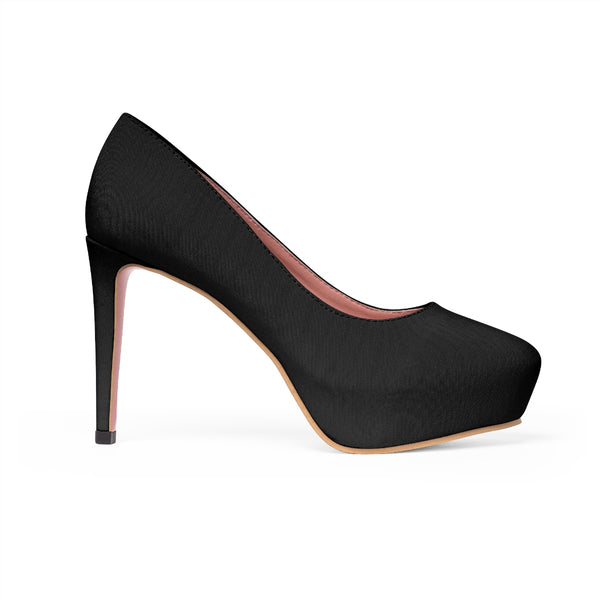 Classic Black Solid Color Print Luxury Essential Women's Platform Heels (US Size: 5-11)-4 inch Heels-Heidi Kimura Art LLC