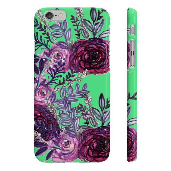 Lime Green Slim iPhone/ Samsung Galaxy Floral Purple Rose Phone Case, Made in UK-Phone Case-iPhone 6/6S Slim-Glossy-Heidi Kimura Art LLC