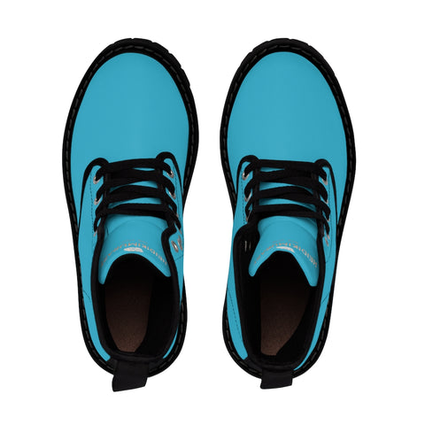 Blue Men's Boots, Solid Color Print Men's Canvas Winter Bestseller Premium Quality Laced Up Boots Anti Heat + Moisture Designer Men's Winter Boots (US Size: 7-10.5)
