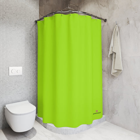 Bright Green Polyester Shower Curtain, Modern Minimalist Solid Color Print 71" × 74" Modern Kids or Adults Colorful Best Premium Quality American Style One-Sided Luxury Durable Stylish Unique Interior Bathroom Shower Curtains - Printed in USA
