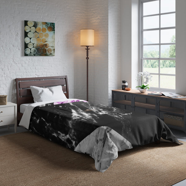 Gray Pink White Marble Print Luxury Comforter For King/Queen/Full/Twin-Made in USA-Comforter-Heidi Kimura Art LLC
