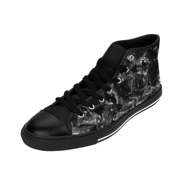Grey Abstract Men's High-top Sneakers, Gray Rose Floral Print Designer Men's High-top Sneakers Running Tennis Shoes, Floral High Tops, Mens Floral Shoes, Abstract Rose Floral Print Sneakers For Men (US Size: 6-14)