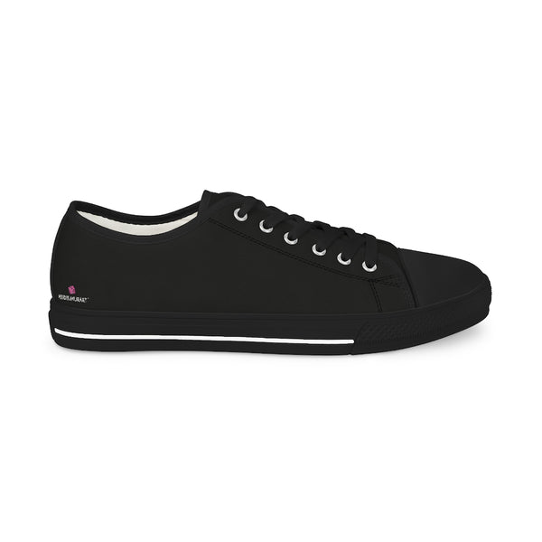 Black Solid Men's Sneakers, Solid Black Color Modern Minimalist Best Breathable Designer Men's Low Top Canvas Fashion Sneakers With Durable Rubber Outsoles and Shock-Absorbing Layer and Memory Foam Insoles (US Size: 5-14)